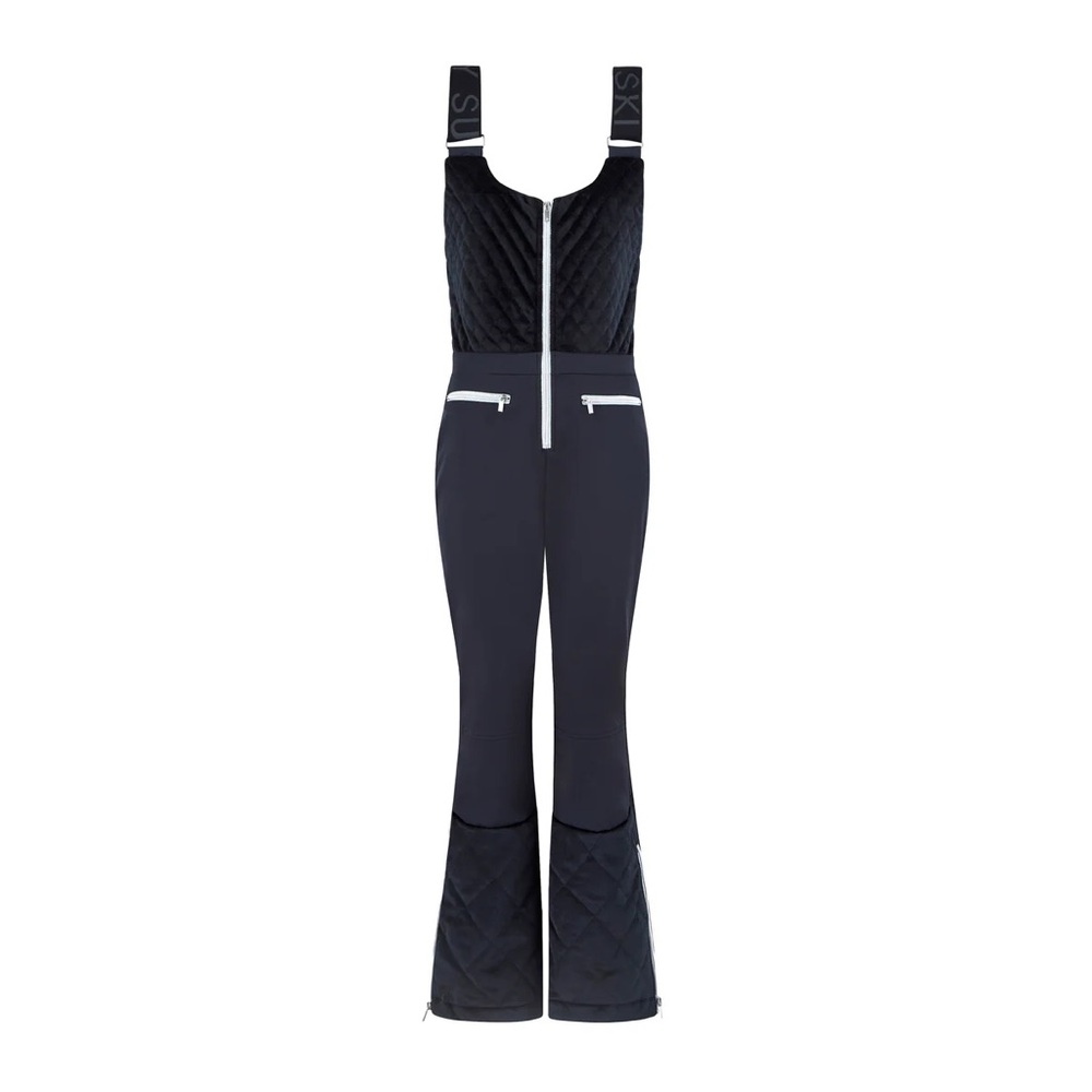NWT QUILTED VELVET WATERPROOF SKI BIBS SKI OVERALL BLACK LARGE